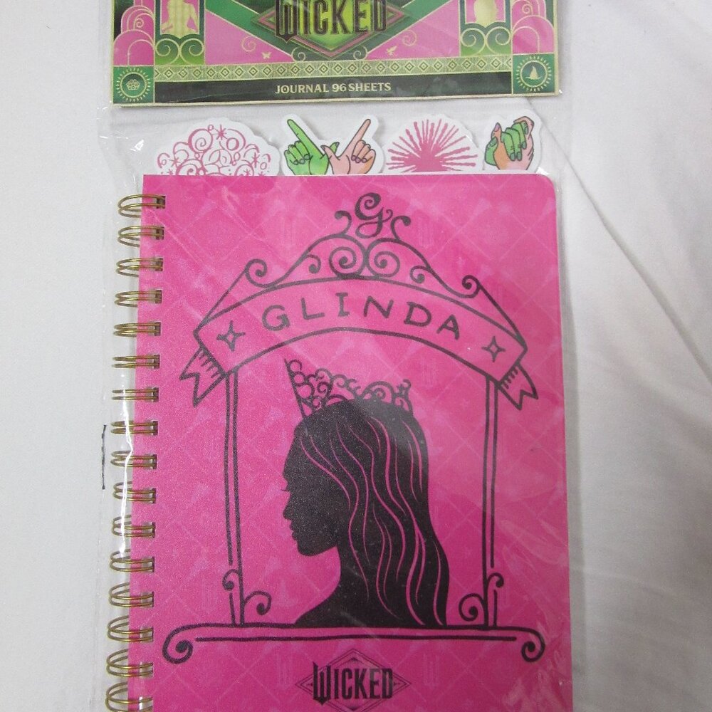 Wicked Journal Spiral Bound Pink Glinda Bookmarks Sections 96 Pages New